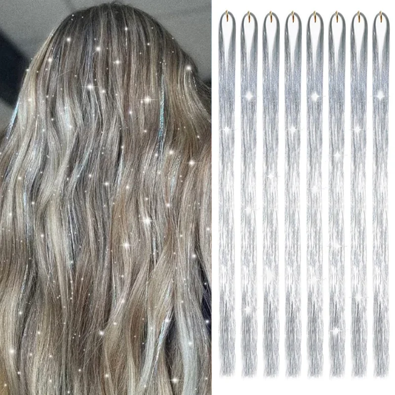 

8 шт., комплект мишуры для волос, синтетические 24-дюймовые блестящие мишуры для наращивания волос, сверкающие блестящие мишуры для волос для женщин и девочек, подарки