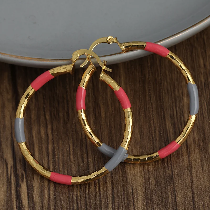 Vintage Large Hoop Earrings -14K Gold Plated Copper Jewelry ForWomen -Elegant Golden Pink Color -Personality Statement Piece
