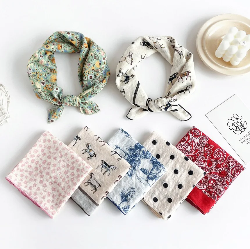 Fashion Square Scarf 1pcs Cotton Rich Summer Scarf Digital Printed Head Scarf for Women Versatile Lightweight Wrap Chic
