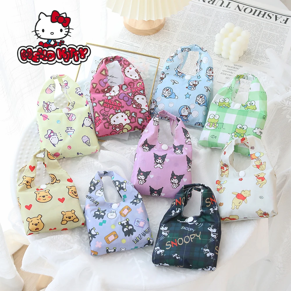 Hello Kitty Nylon Small Eco Shopping Bags Storage Machine Washable Sturdy Portable Cartoon Kawaii Grocery Reusable Foldable Tote