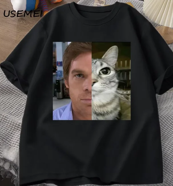 Dexter Morgan Cat T-shirts Funny Cotton Short Sleeve O Neck Tshirt Unisex Streetwear Mens Clothes Harajuku Printed T-shirt Tops