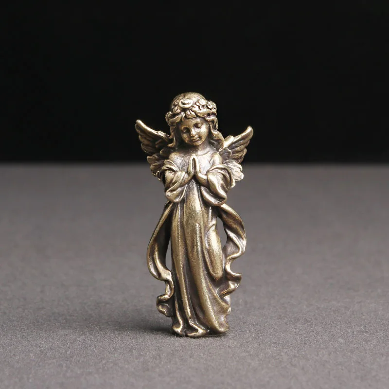 Wholesale Catholic Christianity mascot statue Pocket Copper angel Bronze Sculpture  pray Bless health safety good luck