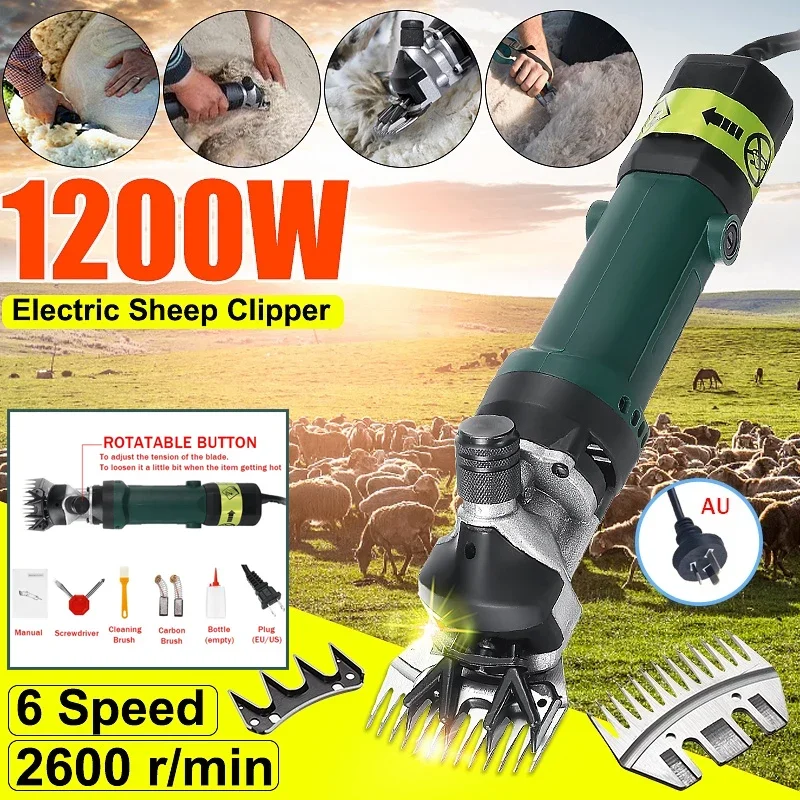 1200W 6-Speed Heavy Du ty Electric Sheep Shearing Clippers, Professional Wool & Fur Shears for Sheep Shearing