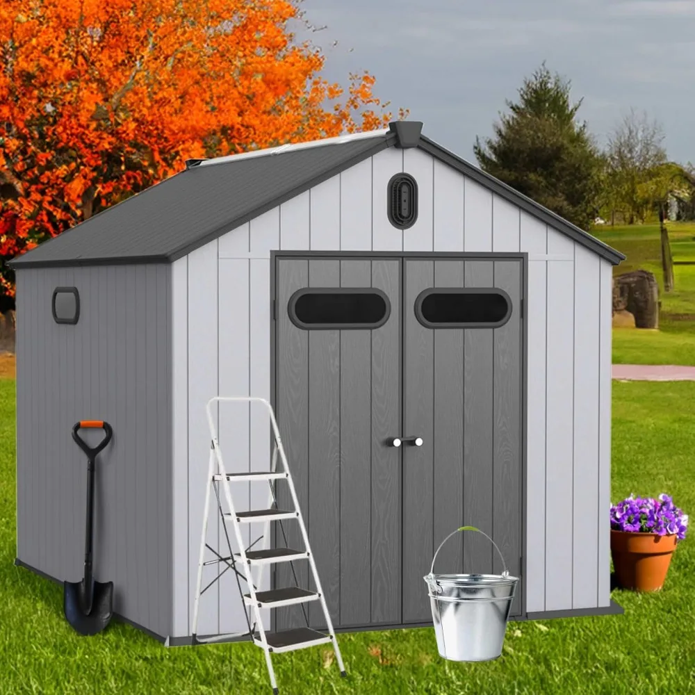 8x10ft Outdoor Storage Shed for Equipment Furniture and Garden Tools, Heavy Duty Plastic Tool Shed