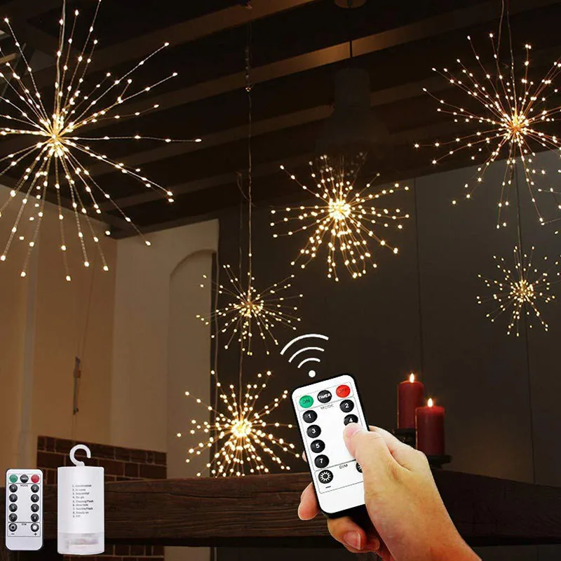 Waterproof LED Exploding Star Christmas Fireworks Fairy Lights Outdoor Copper Wire Dandelion String Lights For Garden Home Decor