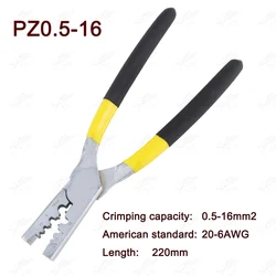 PZ0.5-16 wire crimping pliers for insulated and non-insulated ferrules terminal crimping capacity 0.5-16mm2 AWG 20-5 tool