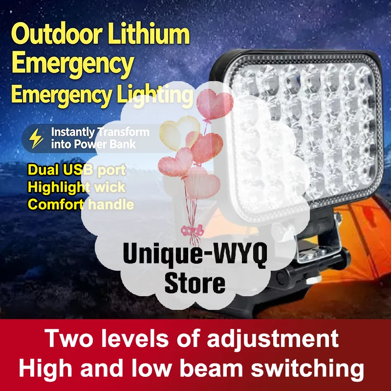 120W LED Flashlight 21V Li-Ion 2-Level Battery Powered Work Light Dual USB Portable Outdoor Camping Light