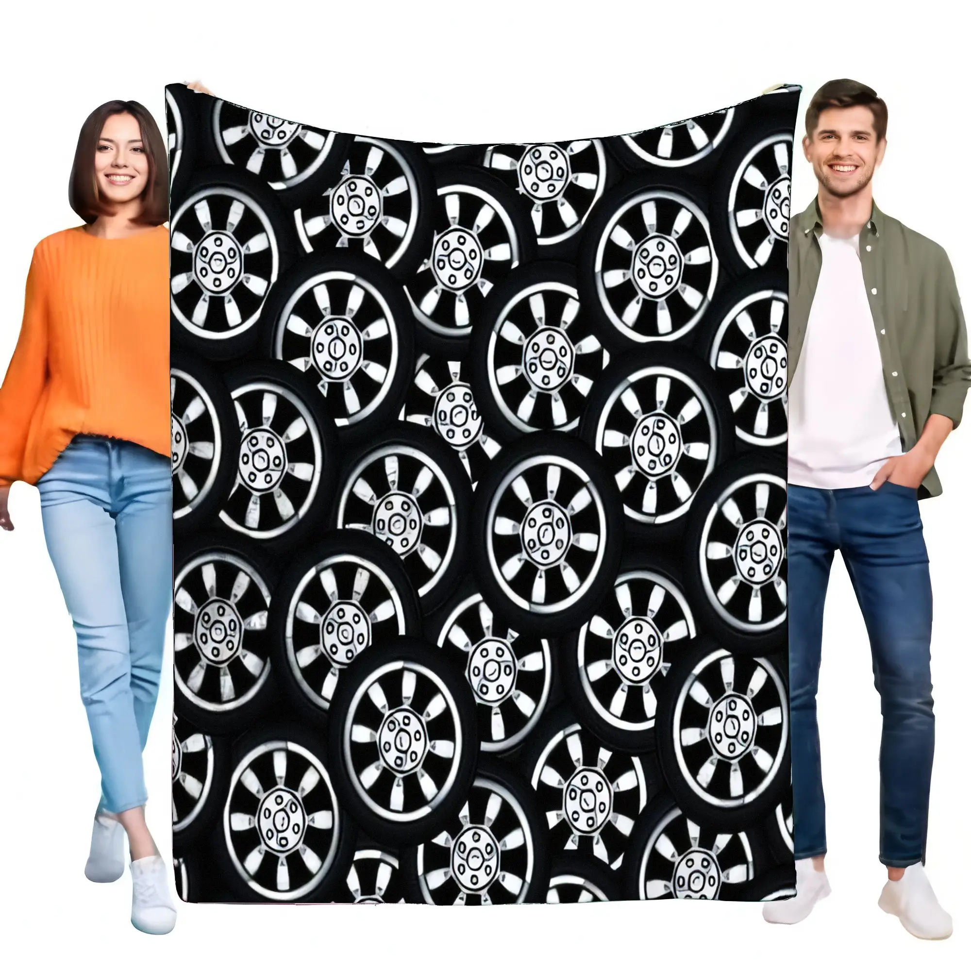 Car Steering Wheel Pattern Blanket Soft Cozy Throw for Home Sofa Bed Lightweight Warm Gift for Car Enthusiasts and Riders