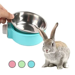 Easy Removable Pet Rabbit Feeding Bowl Hanging Stainless Steel Food Feeder For Guinea Pig Chinchilla Cage Accessoires Lapin