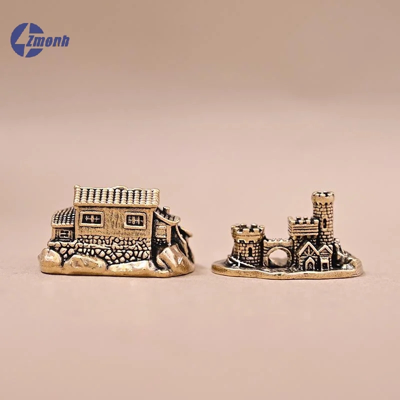 New！Brass Farmhouse Courtyard Castle Statue Architectural Model Ornament Home Decor Fairy Garden Miniatures Fish Tank Decoration