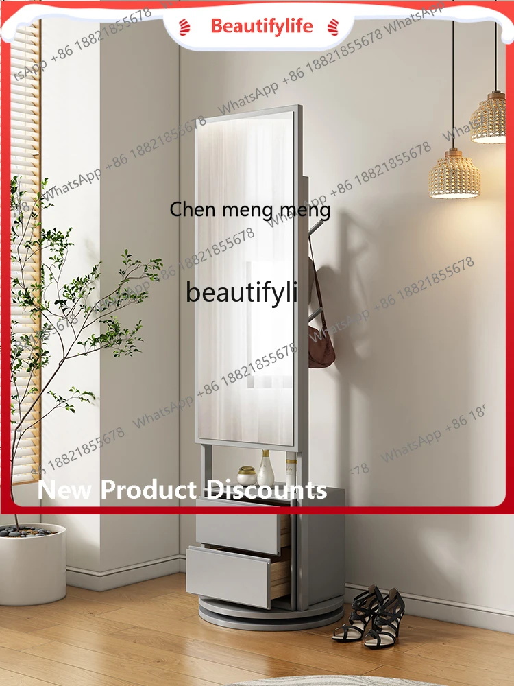 

scn8617 Dressing Mirror Clothes Rack Household Floor Mirror Bedroom Rotating Full-Length Mirror Coat Rack Integrated Full-Length