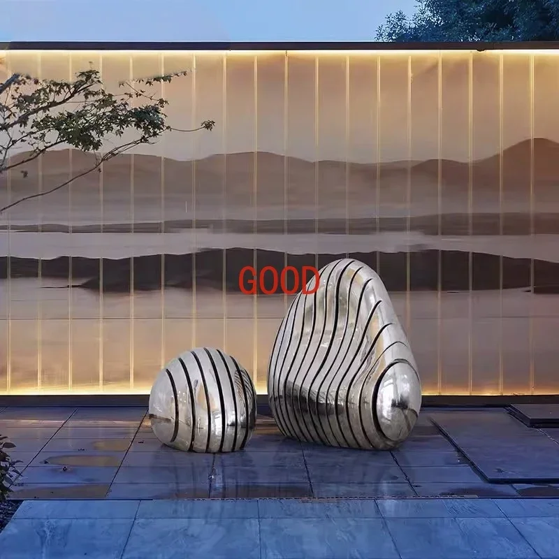 

Stainless steel rockery hollow stone sculpture Hotel lobby outdoor floor decoration villa pool decorative art