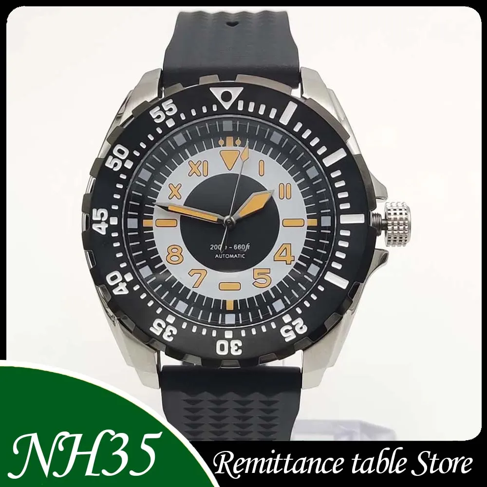 

Мужские автоматические механические часы NH35, 44 мм, сапфировое стекло, зеленое свечение C3, резиновый ремешок