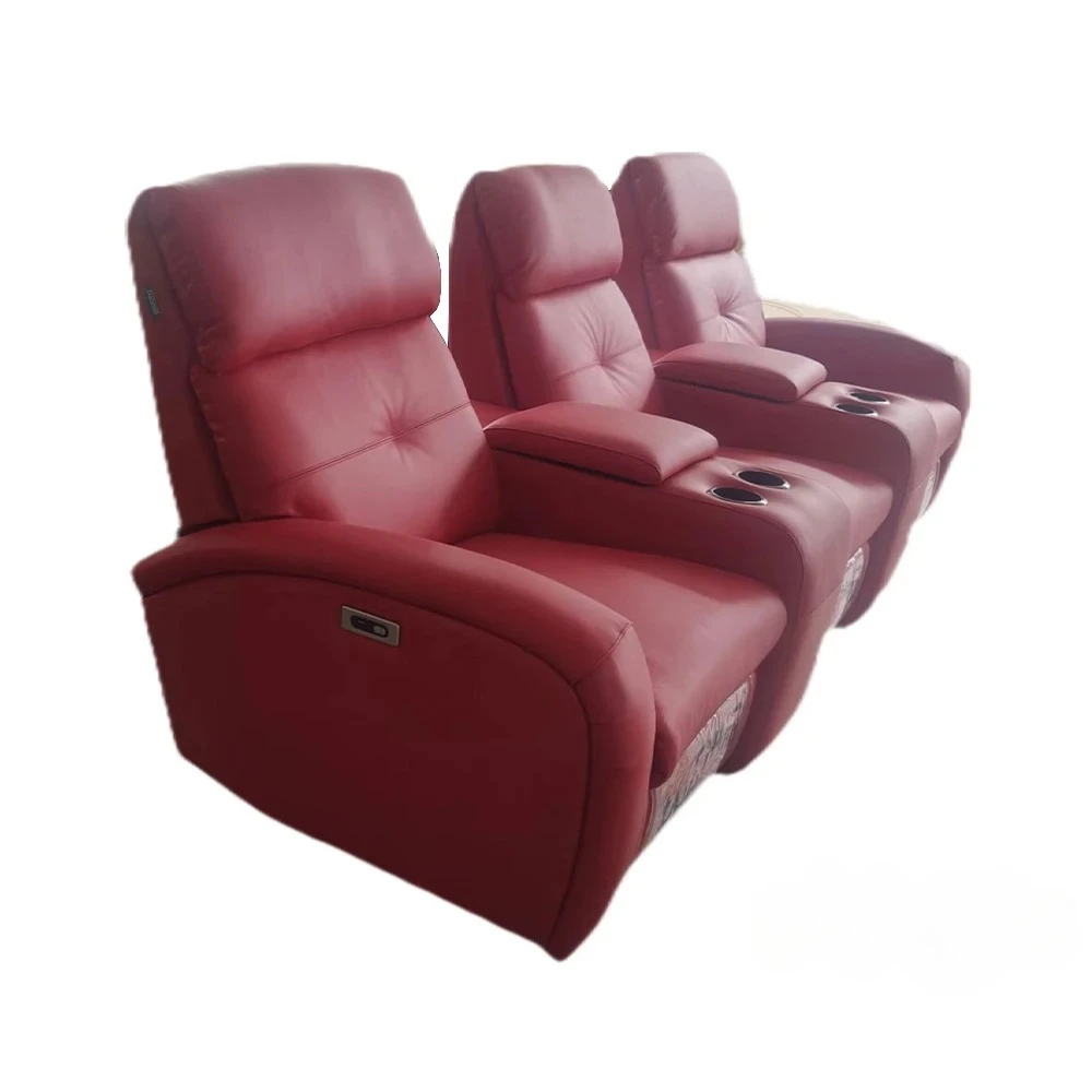 

Modern Luxury Home Theater Recliner Sofa, Genuine Leather 3+2 Seating, Electric Reclining Chairs with Cup Holder for Cinema Room