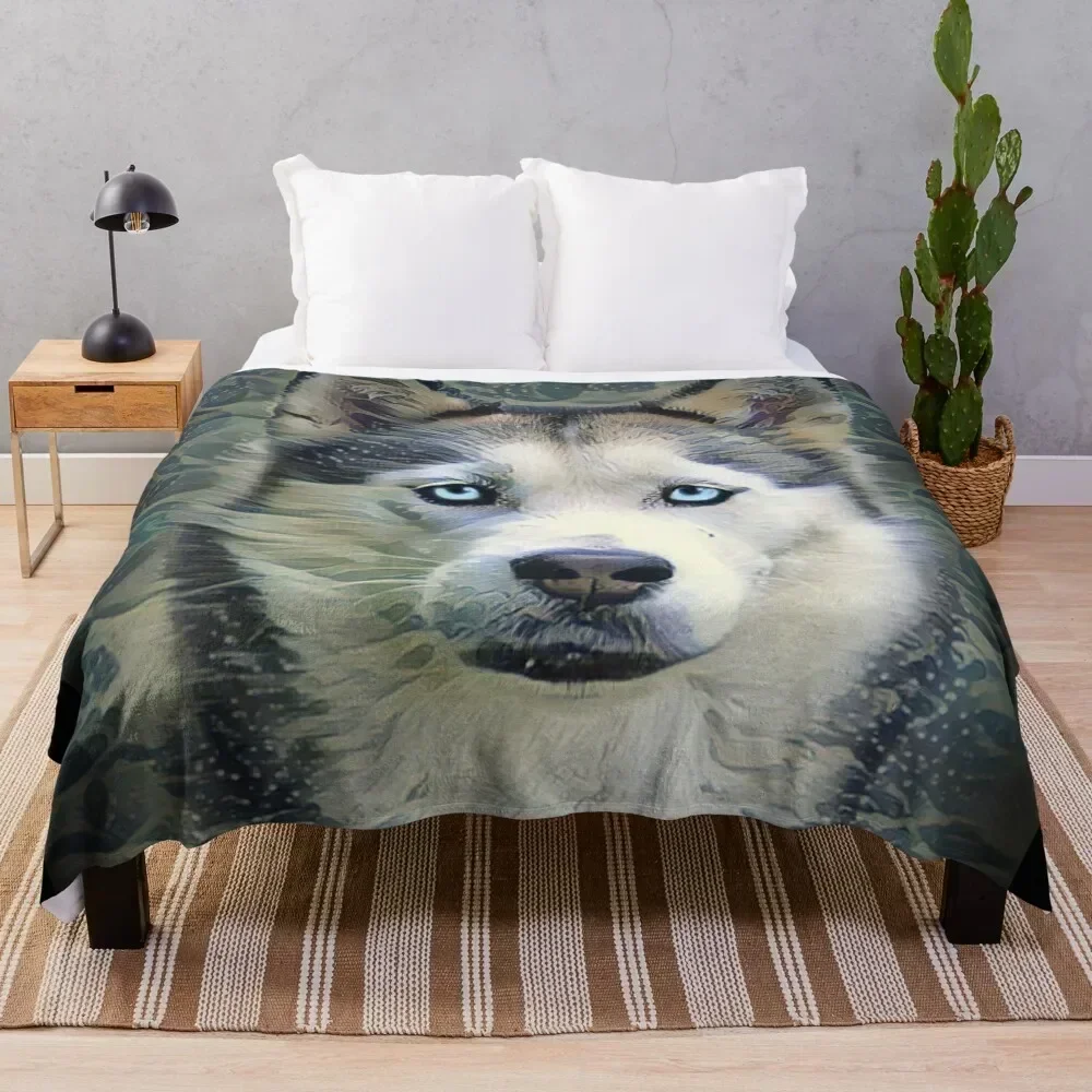 

Husky Blue Eyes Throw Blanket Breathable Lightweight Blanket for Adults Kids