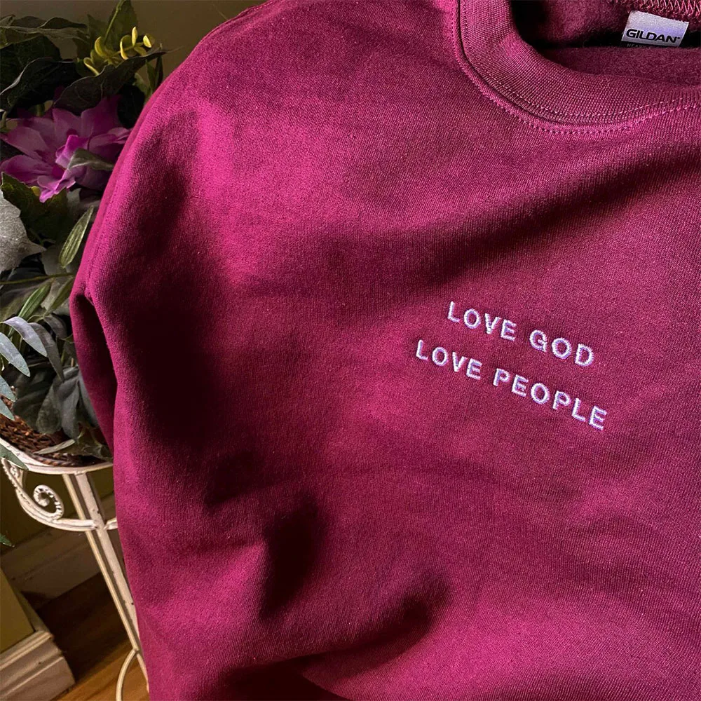 Love God Love People Letters Embroidered Slogan Unisex Men Women Loose Sweatshirts Long Sleeve Cotton Thick Warm Pullovers