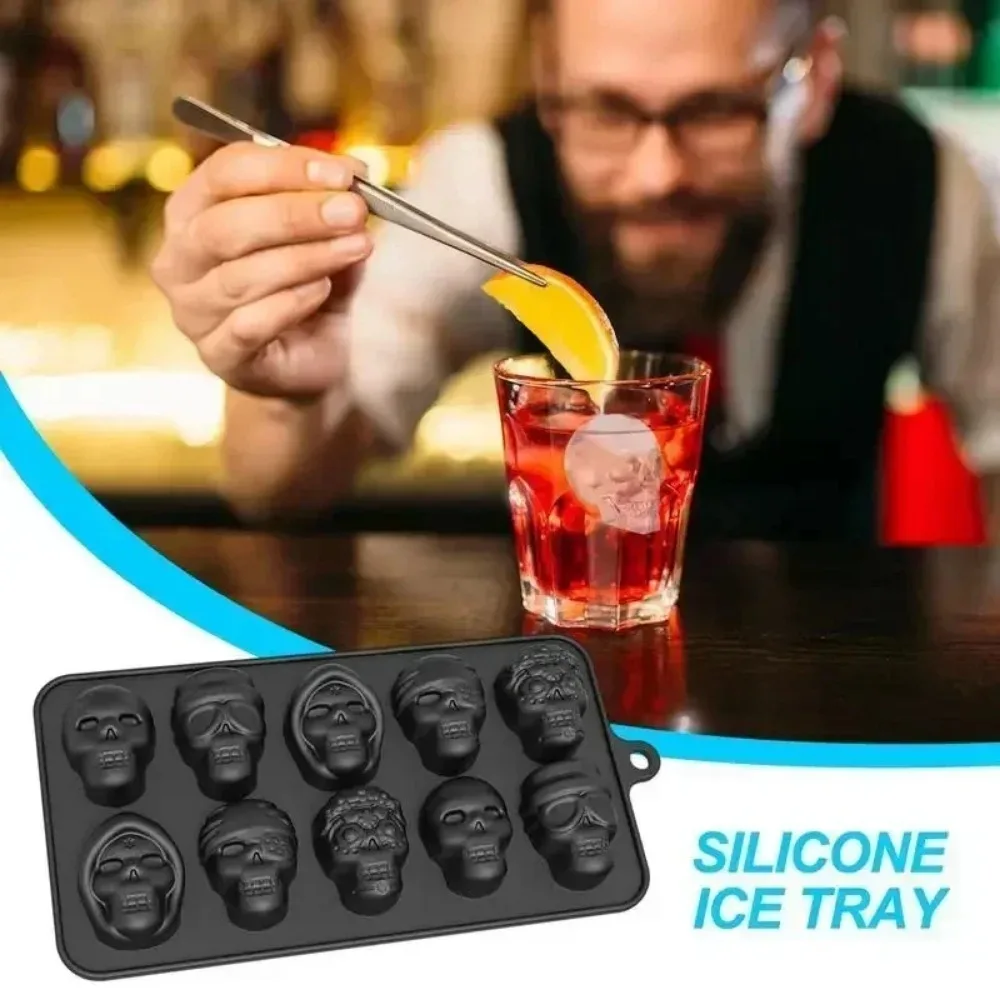 Skull Ice Cube Mold 10-Grid Skull Ice Mold for Halloween Kitchen Tools Reusable Making Accessory for Chocolate Ice Cream And image 5