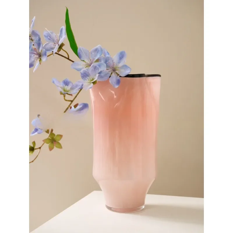 

Gentle jade pink black edge wrinkled new Chinese high-grade large-diameter glazed glass vase living room entrance flower arrange