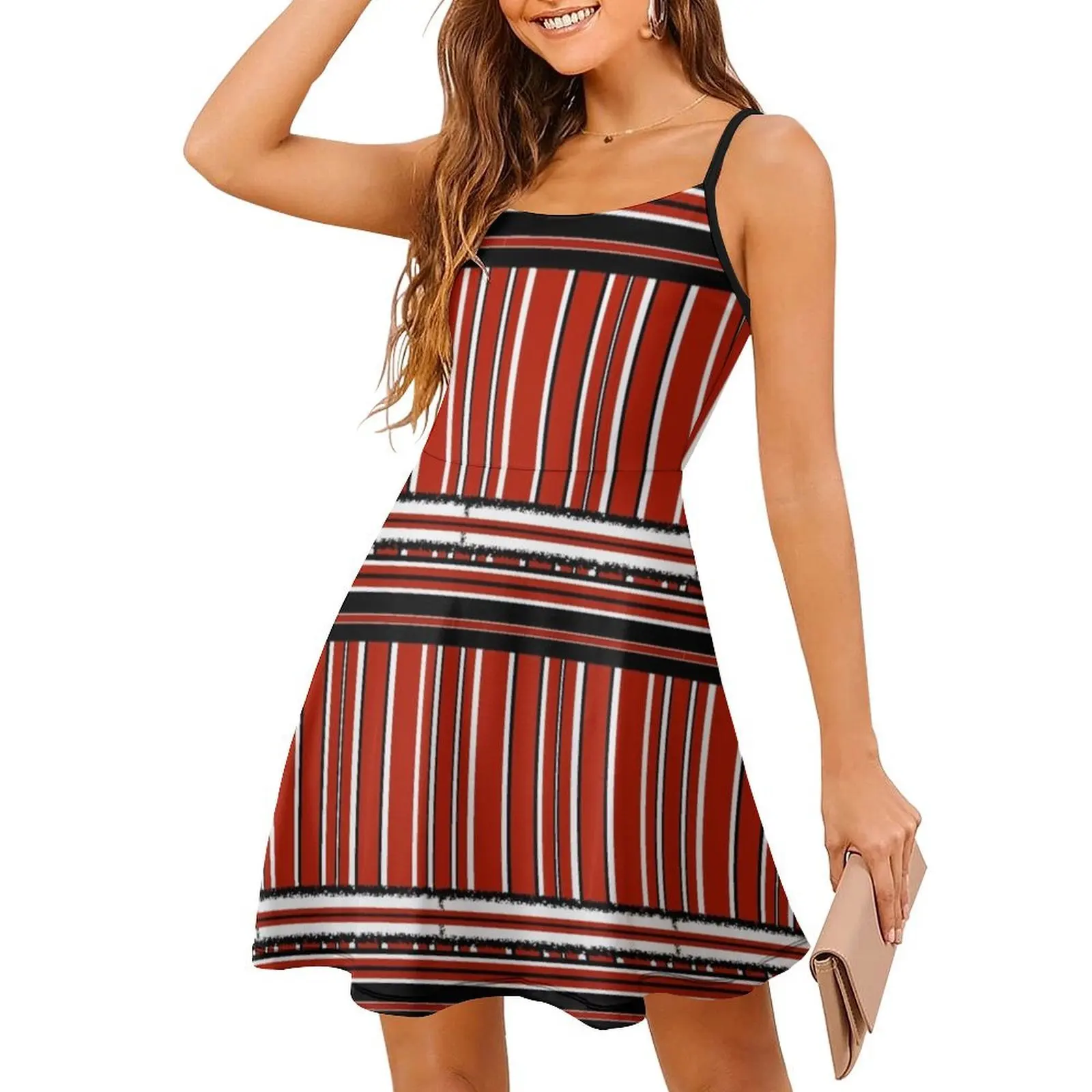 إذا كنت ترغب أزياء الأحمر والأسود والأسود. قناع وفستان مثير للإجازات للنساء على الشاطئ وحفلات أعياد الميلاد فستان قصير للتخرج #3