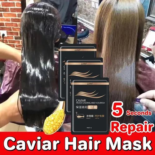 Mascarilla capilar de Caviar, reparación de daños en 5 segundos, cabello liso y rizado, queratina orgánica, alisado, restauración, nutre suave, cuidado mágico del cabello