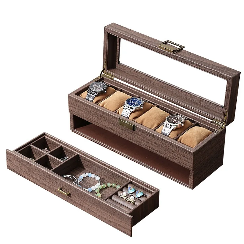Retro Double-Layer Jewelry Watch Storage Box Organizer Imitation Leather Surface Watch and Accessory Watch Storage Box