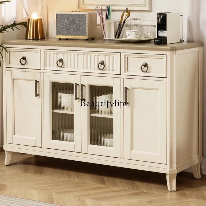 

1pj12American cream style solid wood dining side cabinet tea cabinet living room wall locker