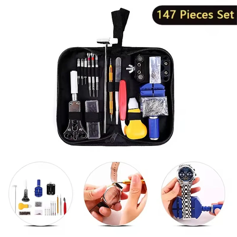 147pcs/lot Watch Repair Tools Kit Watchband Spring Bar Pin Adjust Watch Back Opener Watch Movement Screwdriver Tools Tools