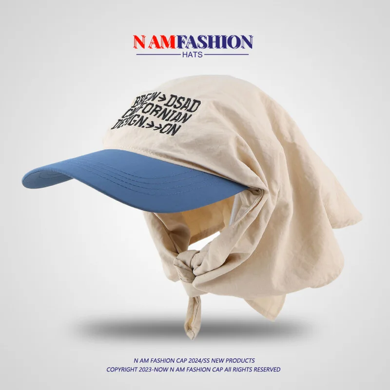 

New statement color-block bandana, lace-up peaked hat for summer sunshade and versatile letter embroidered sunscreen hat