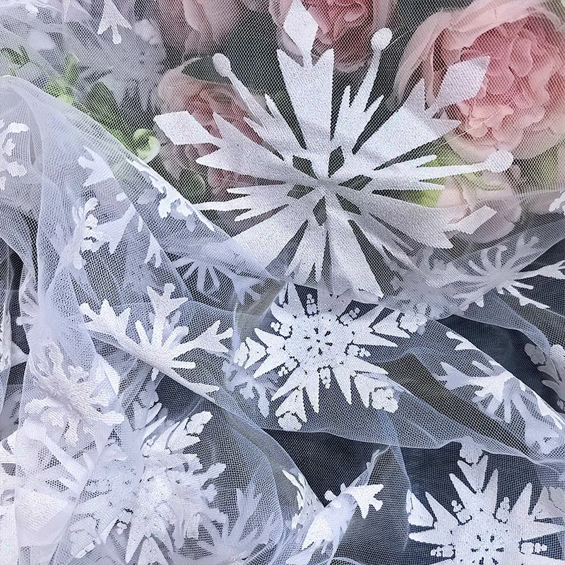 European Style Gold Foil Big Snowflake Tulle Fabric, Christmas Decor Mesh For Princess Dress, Doll Skirt & Women Clothing