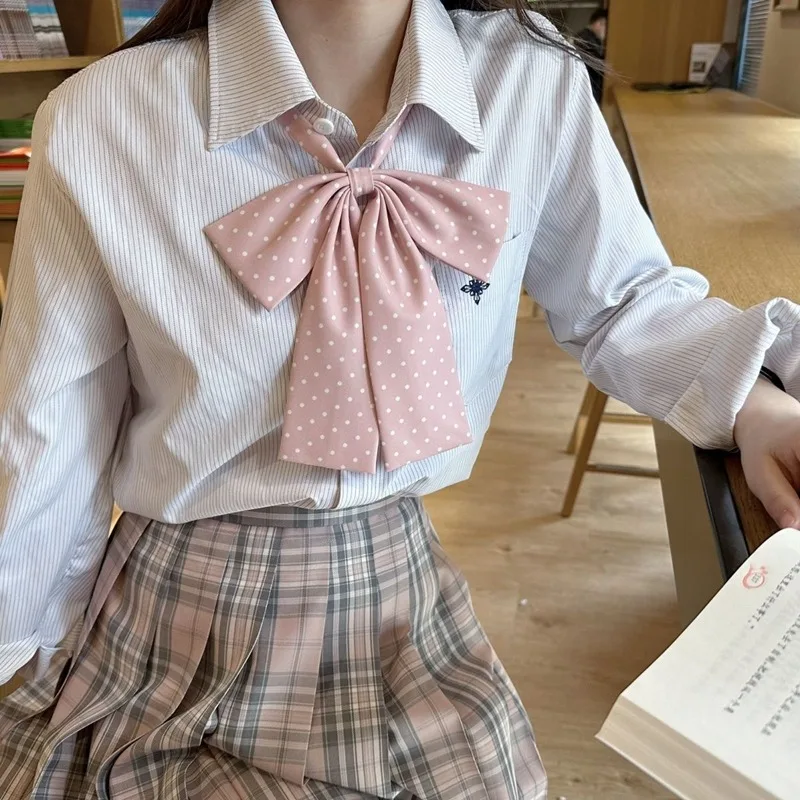 2pcs Original Polka Dot Long-handled Collar Girl Ghost Bow Tie Cute Student College Style Jk Uniform Accessories