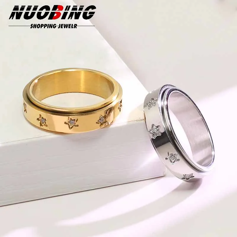 

Cubic Zirconia Fashion Luxury Rotable Ring Stainless Steel Relieve Stress Anxiety Ring Women's and Men's Fidgeting Jewelry