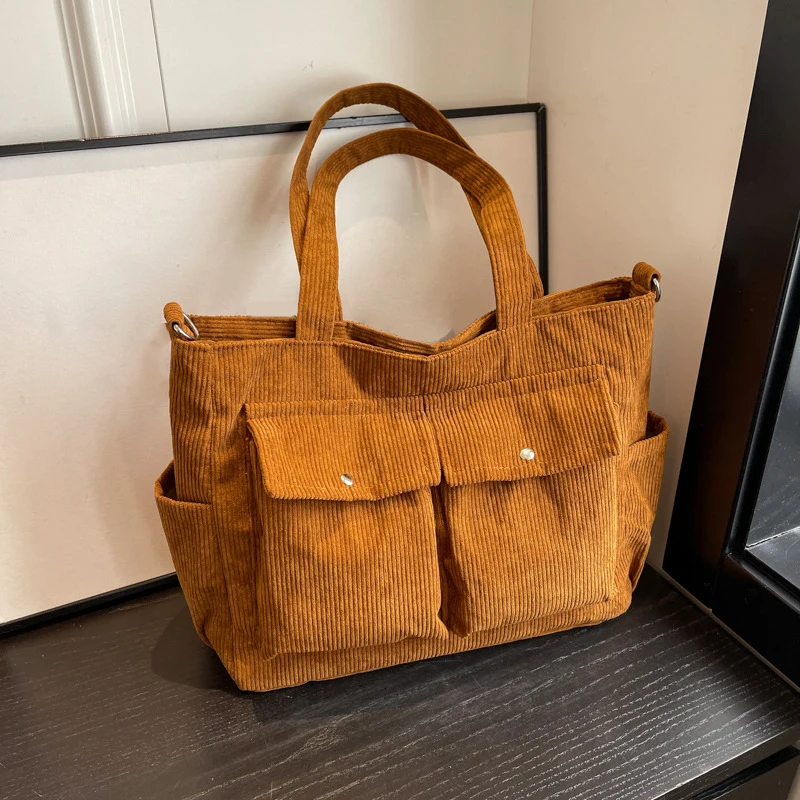 

Women's Large Velvet Tote Bag Multi Pocket Handbag Travel Camping Business Trip College Laptop Storage Bag Commute Crossbody Bag