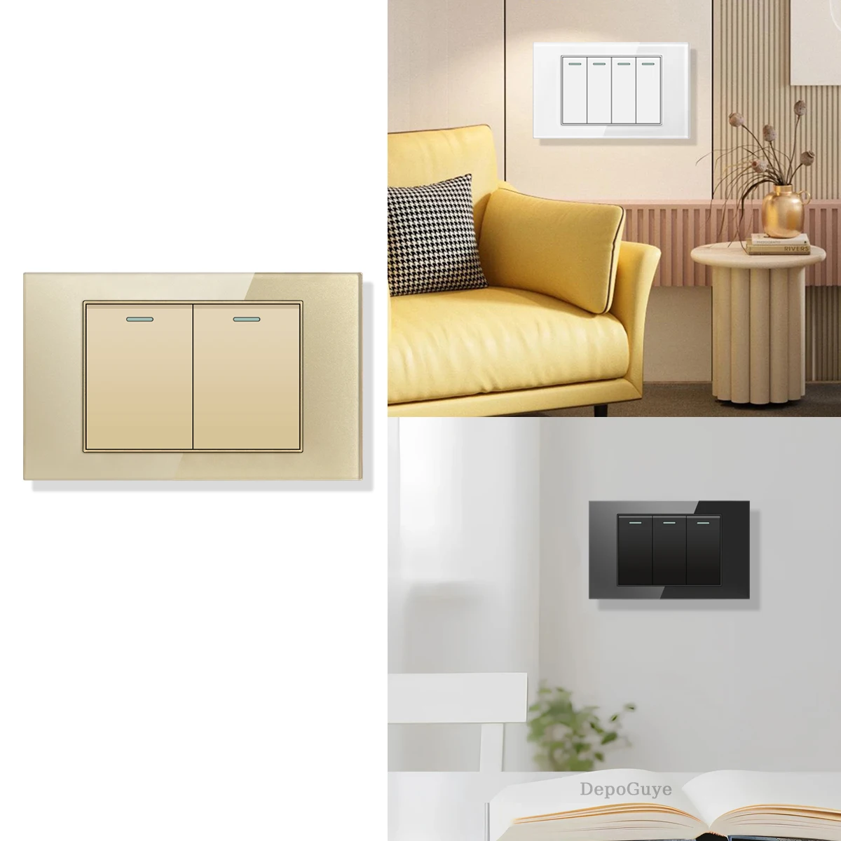 118 Type US Mexico 1/2/3/4/Gang 2/3Way Wall Light Switch Brazil Tempered Glass Panel ON OFF Push Button Power Rocker Switch