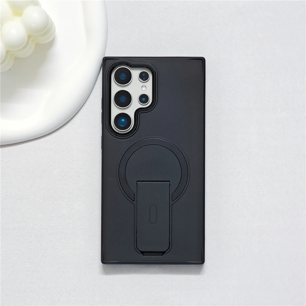 Opvouwbare Standhouder Matte Voor Magsafe Magnetische Telefoon Case Voor Samsung S25 S23 Ultra S24 Plus Draadloze Lading Clear Back Cover