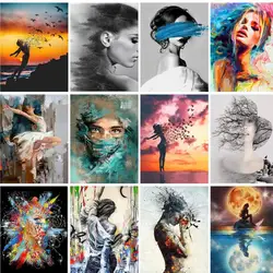 GATYZTORY 60x75cm Painting By Numbers Girl Oil Paint By Numbers Kits Figure On Canvas Scenery Draw Painting DIY Home Decor