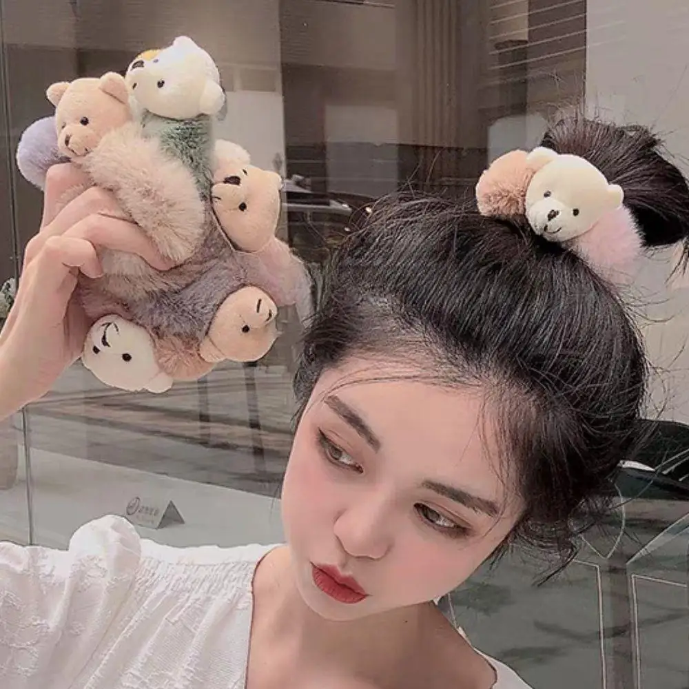 

1PC Girl Hair Accessories Style Plush Bear Scrunchies Women Cute Little Meatball Hair Style Elastic Hair Rope Cartoon Headwear