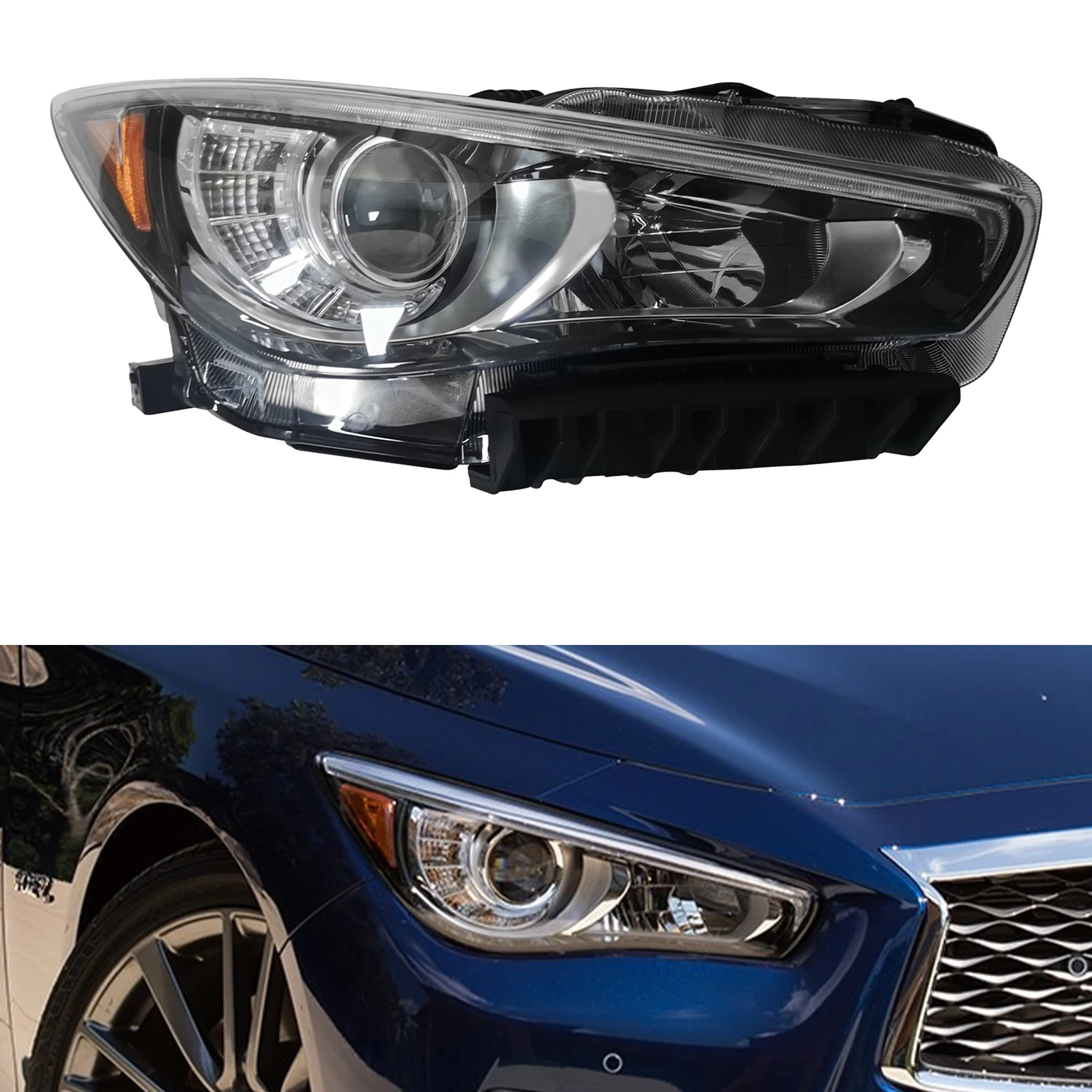 

LED DRL Projector Headlight Headlamp Replacement Passenger Side For 2014-2022 Infiniti Q50