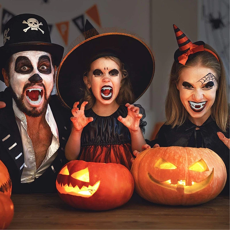 2025 New 10Pcs Halloween Party Prank Toys Simulation Rotten Teeth Vampire Denture Masquerade Cosplay Fake Teeth Trick Props
