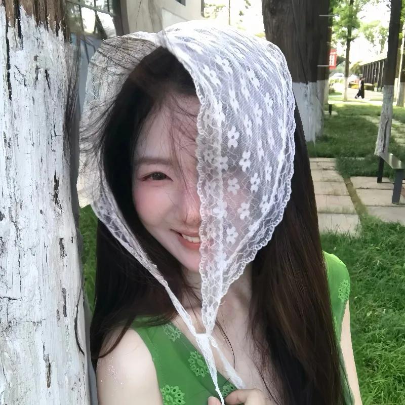 Y2K Kawaii وشاح دانتيل مثلث عقال الكورية عمامة الرقبة التفاف متعدد الاتجاهات الحلو موضة صور ملحق للنساء الفتيات لطيف