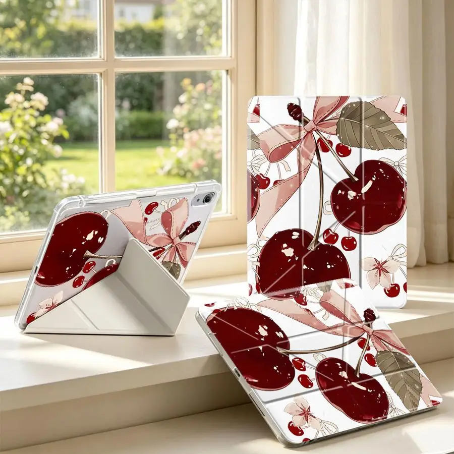 With Pen Slot Cover Tablet Case For Samsung Galaxy Tab A9 Plus S7 FE A11 S9 Plus A8 S8 S10 Lite Red Lovely Cherry