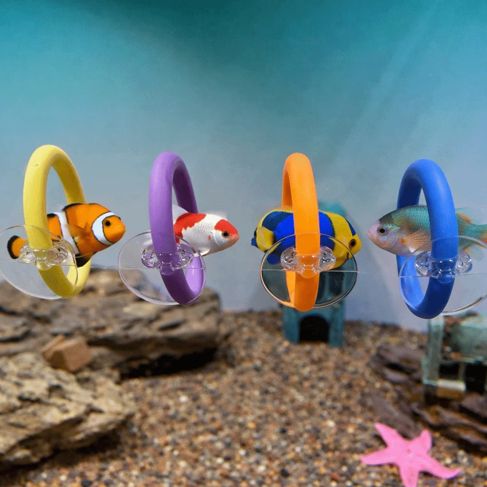 

4PCS/SET Suction Cup Fish Training Ring Waterproof Fish Tail Toy Fish Teasing Toys Colorful Fish Tank Decorative Ring