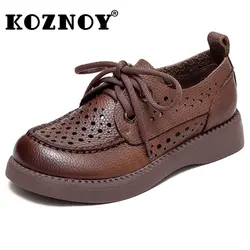 Koznoy mokasyny dla kobiet 3.5cm z naturalnej naturalnej skóry letnie luźne mokasyny płaskie wygodne platformy klinowe etniczne