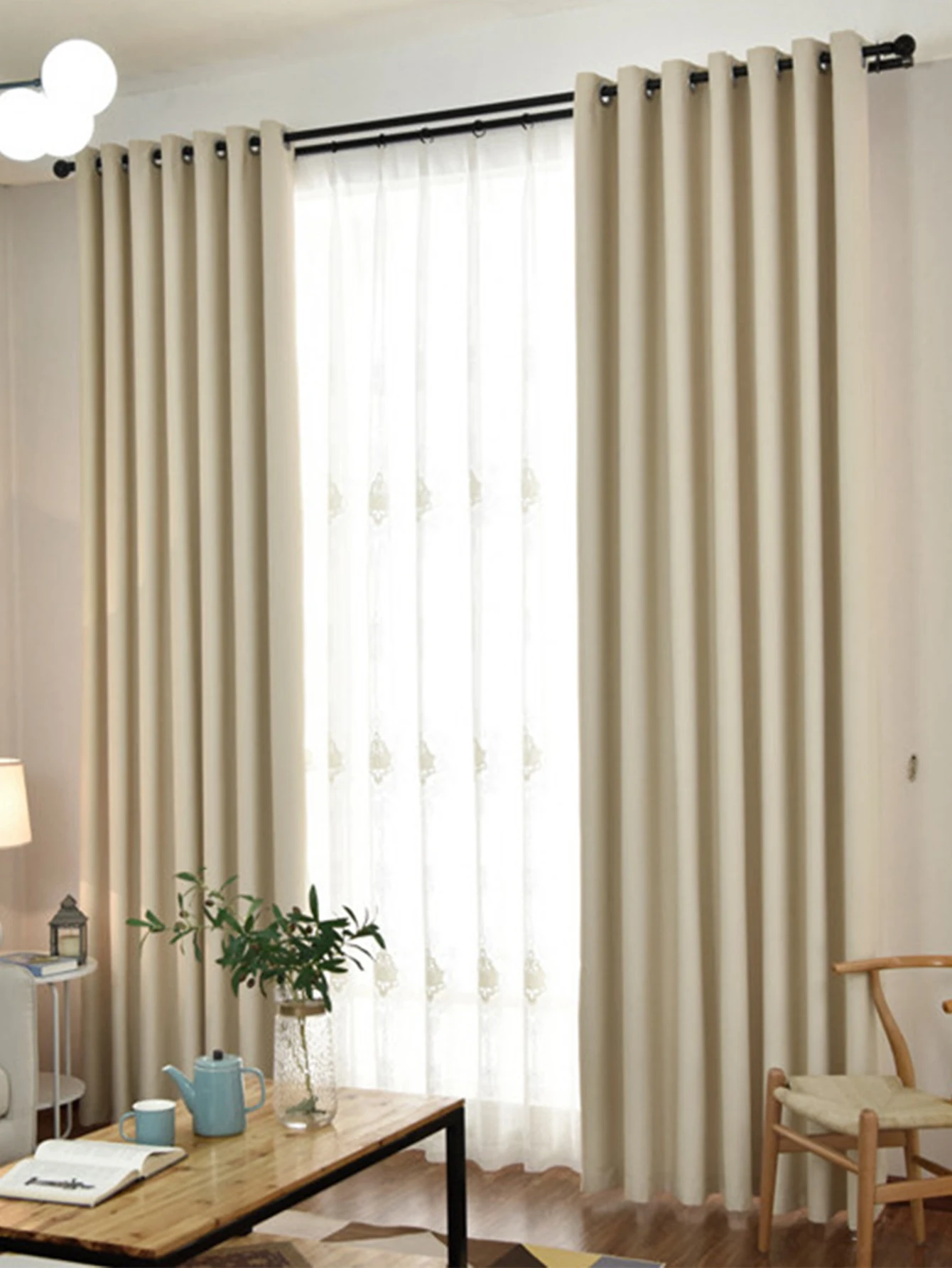 1pc Modern Blackout Curtains For Living Room Hall Elegant Beige Curtains For Bedroom Window Ready Made Finished Drapes Blinds