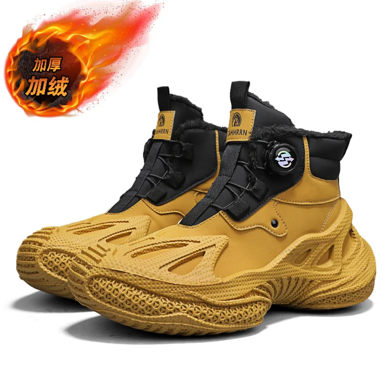 

2025 Men's High-Top Sneakers Winter Warm Fleece-Lined Dad Shoes with Rotating Buckle,Chunky Platform Casual Sports Shoes for Men