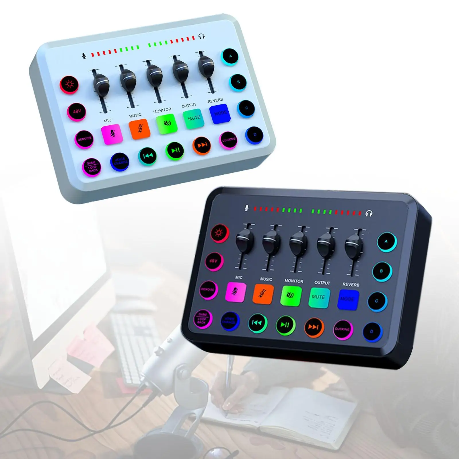 Gaming Audio Mixer Rechargeable Individual Control Volume Fader DJ Mixer Audio Mixer RGB PC Mixer for Vocal Game Voice Recording