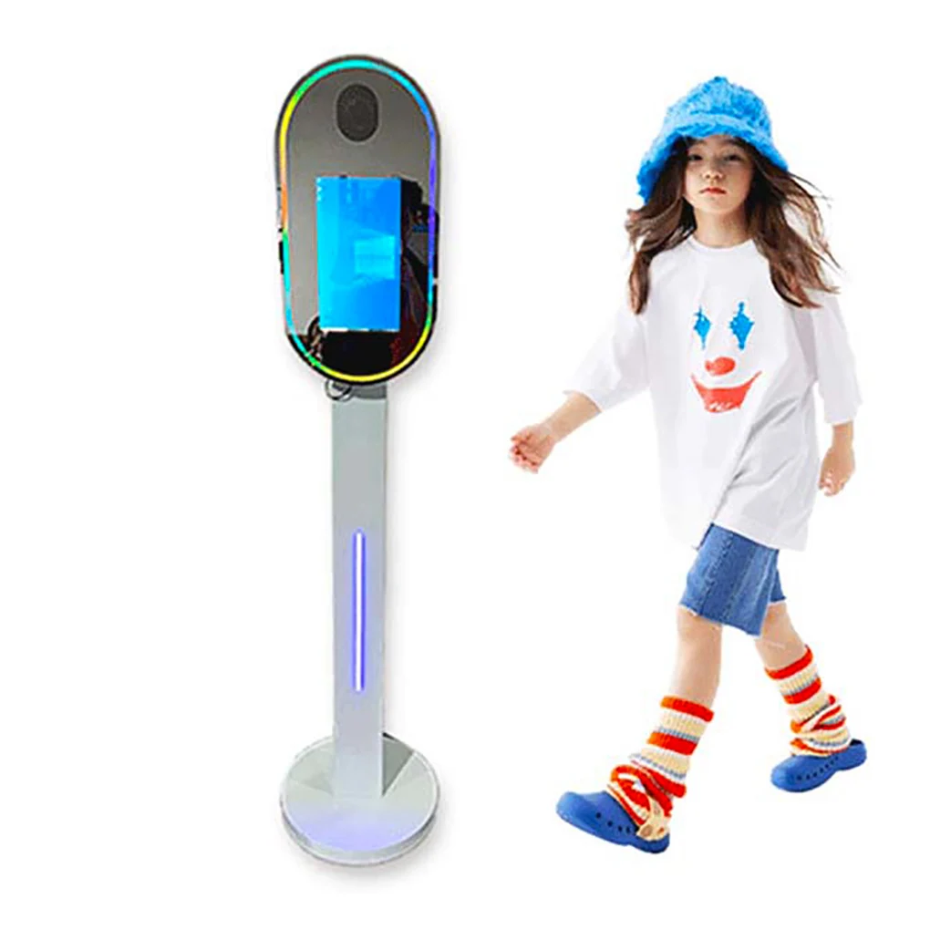 Magic Mirror Photo Booth with Camera and Printer Stand Press Digital Complete Oval Photos Online Heart Magic Selfie Machine