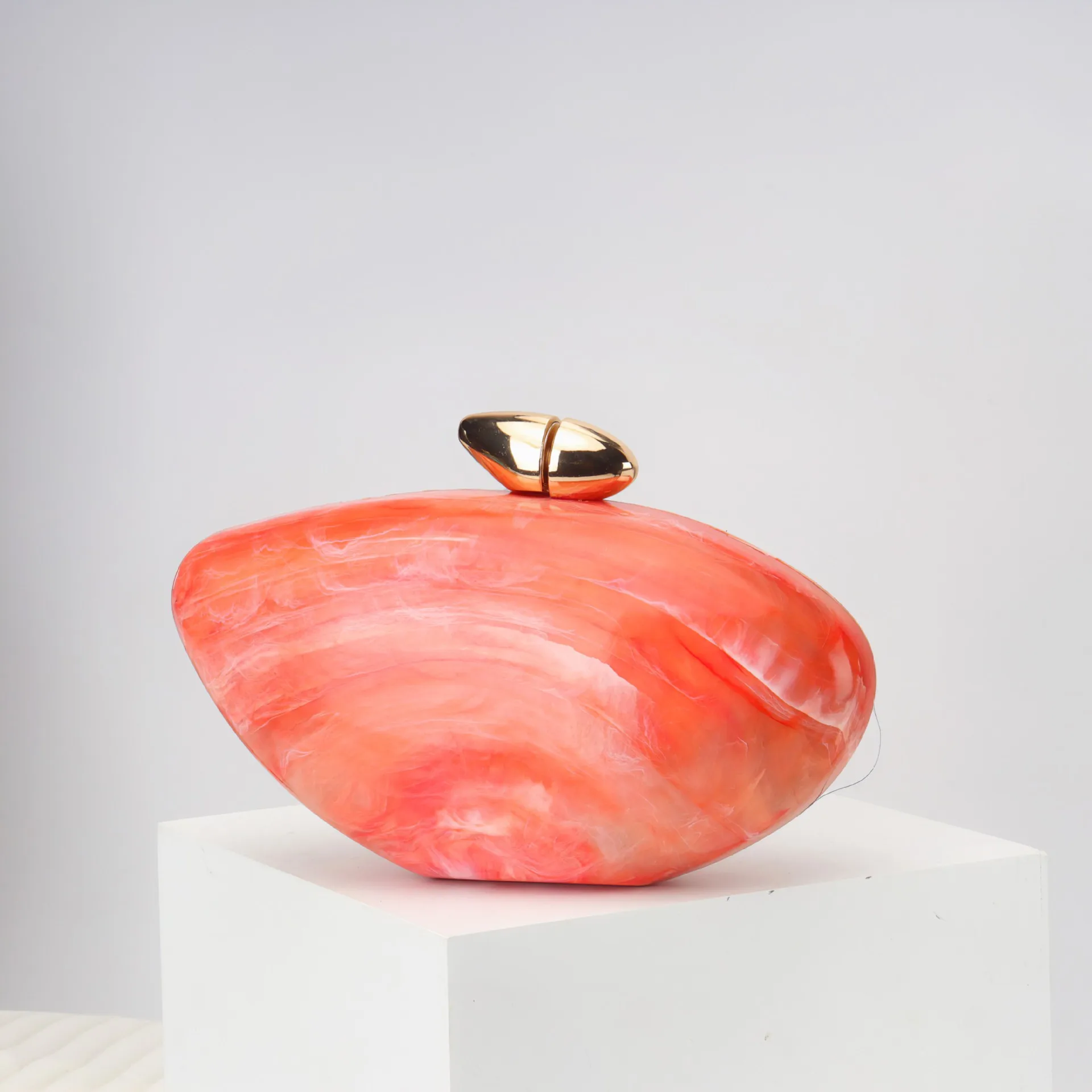 

High Quality Acrylic Egg Shape Clutch Purse, Elegant Rose Shell Handbag, Designer Women Evening Party Cute Bag