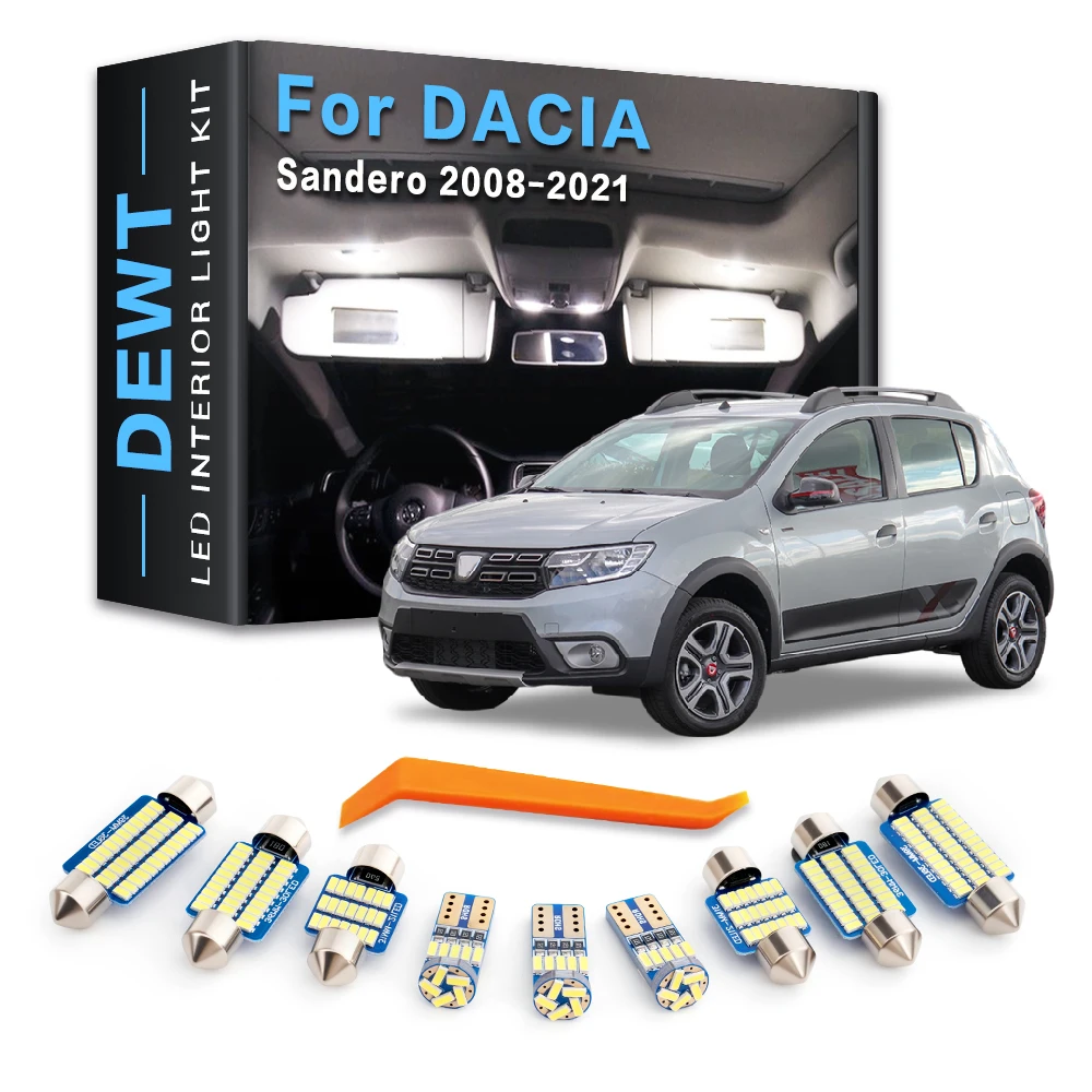 Car LED Interior Dome Light Kit For Dacia Sandero 1 2 3 2008 - 2021 2020 2019 2018 2017 2016 2015 Sunvisor Trunk Bulb Canbus