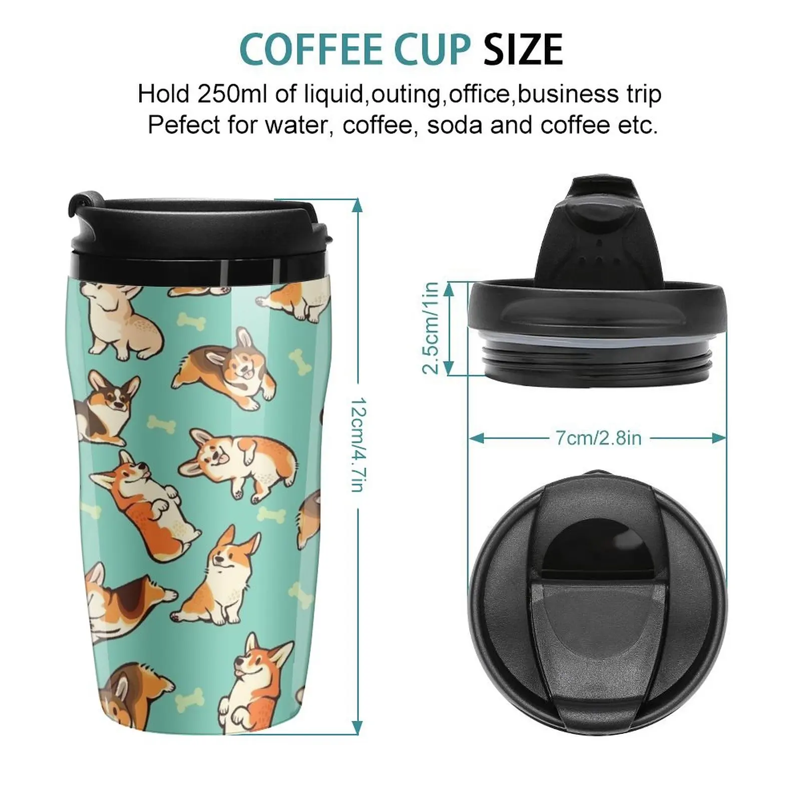 New Jolly corgis in green Travel Coffee Mug Pretty Coffee Cup Coffee Cup To Go Black Coffee Cup