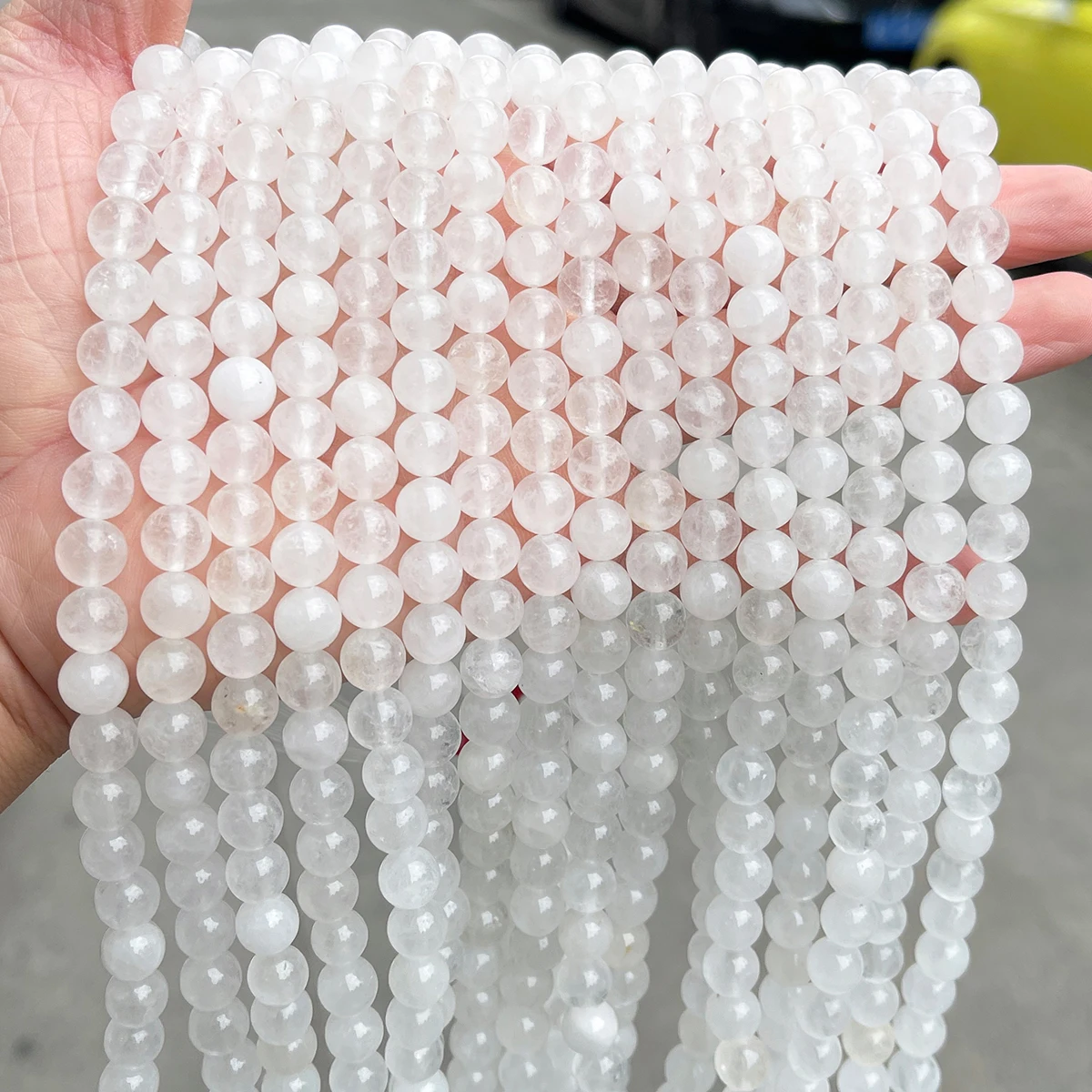 Naturstein-Quarzperlen, runde lose Abstandsperlen, weiße Kristallperlen für die Schmuckherstellung, DIY-Armband- und Halskettenzubehör – Detail 2